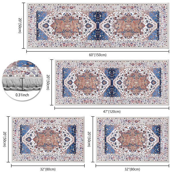 (水晶绒水洗底)厨房地毯3件套，防滑机洗厨房垫，波西米亚复古厨房地毯-5