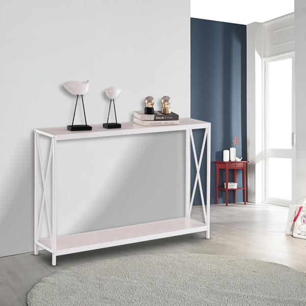 2层X型侧面 玄关桌 白色木纹 白色框架 门庭置物 三胺板 铁框架 110*23*73cm-13