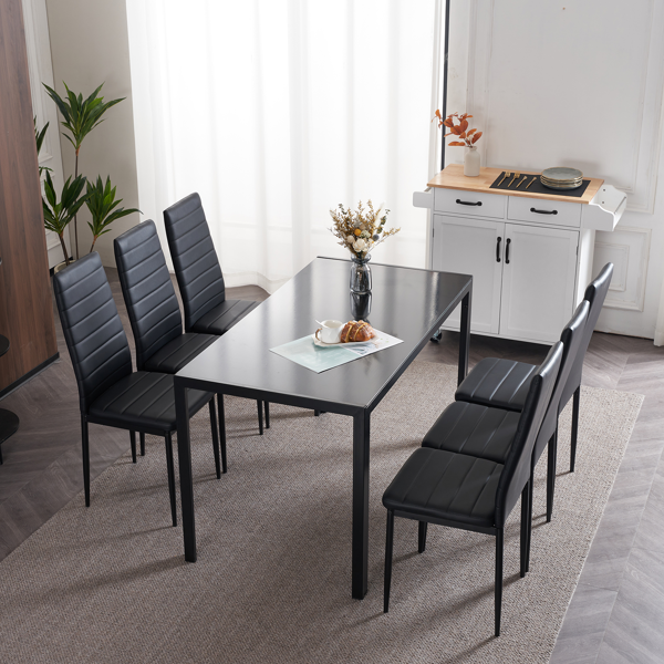 4pcs 高靠背横线缝纫装饰 PU革 餐椅 圆管 黑色 N201（替换编码：13028198-18410366）-106