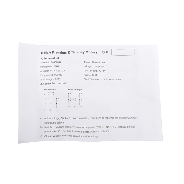 空气压缩机电机 5HP Three Phase Air Compressor Motor TR50214 230/460V 1800 RPM TEFC 184T-10