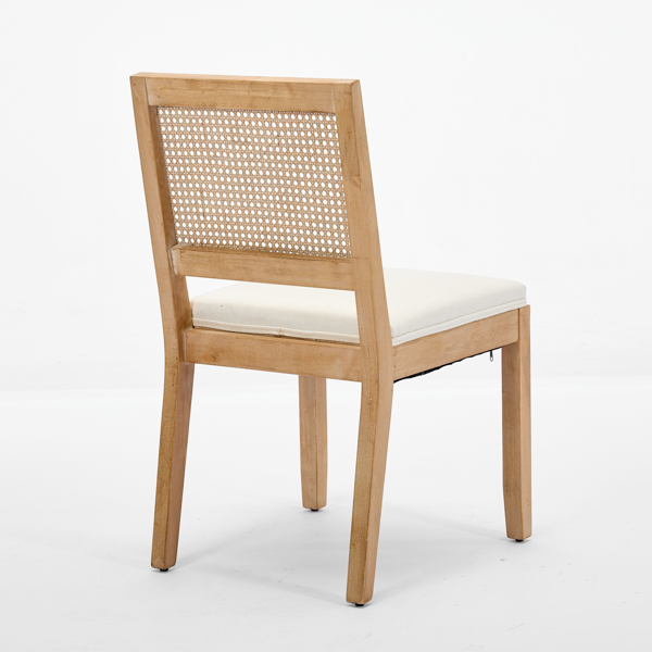 乡村风藤编餐椅（两把装）——中世纪现代风格厨房与餐厅椅，天然硬木框架配藤编软包座面，米色-9