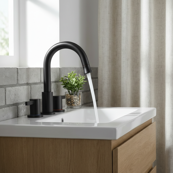 8英寸宽幅浴室水龙头，双把手三孔设计，配备360°下拉式喷头和弹起式下水器，哑光黑[周末无法发货，TK/TEMU仅支持自提]-6