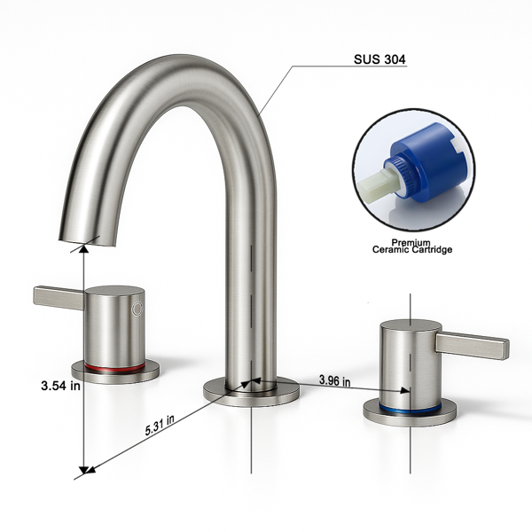 8英寸宽幅洗手盆龙头，双把手三孔设计，带360°旋转喷嘴和弹起式排水器，拉丝镍[周末无法发货，TK/TEMU仅支持自提]-10