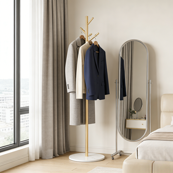 Clothing Rack, Golden Metal Freestanding Heavy Duty Clothes Rack with Marble Base, Multipurpose Garment Hanger for Bedroom, Hat, Scarf, Jacket,-5