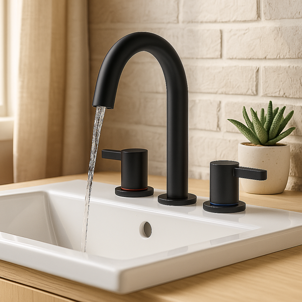 8英寸宽幅洗手盆龙头，双把手三孔设计，带360°旋转喷嘴和弹起式排水器，哑光黑[周末无法发货，TK/TEMU仅支持自提]-13