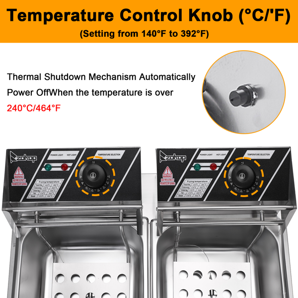 【同款编码：11383950】美规 EH82 110V 3400W 22.8QT/21.6L 电炸锅 银色 不锈钢 双缸/调温/ETL电源线-19