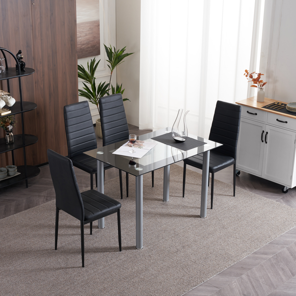 4pcs 高靠背横线缝纫装饰 PU革 餐椅 圆管 黑色 N201（替换编码：13028198-18410366）-46