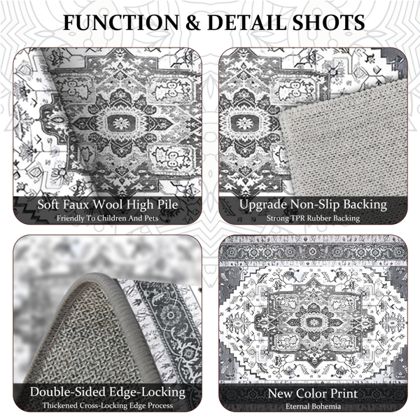 (水晶绒水洗底)厨房地毯3件套，防滑机洗厨房垫，波西米亚复古厨房地毯-5