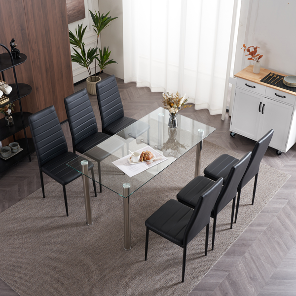 4pcs 高靠背横线缝纫装饰 PU革 餐椅 圆管 黑色 N201（替换编码：13028198-18410366）-146