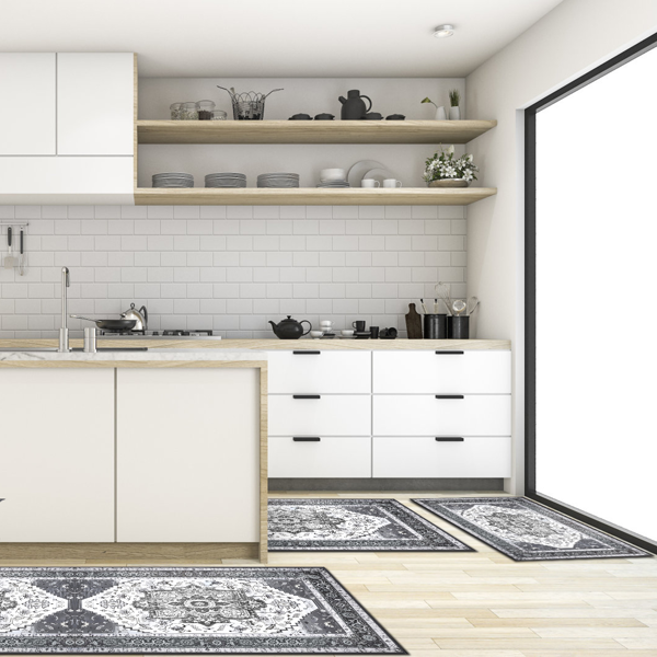 (水晶绒水洗底)厨房地毯3件套，防滑机洗厨房垫，波西米亚复古厨房地毯-4