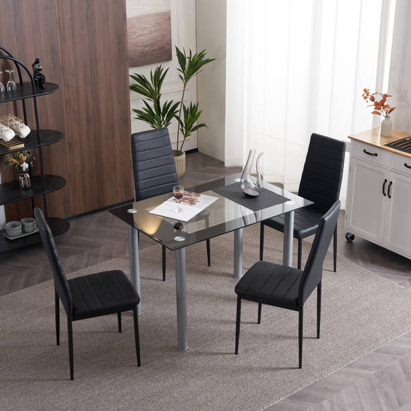 4pcs 高靠背横线缝纫装饰 PU革 餐椅 圆管 黑色 N201（替换编码：13028198-18410366）-102