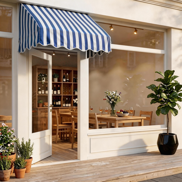 4' 蓝白条 伸缩遮阳篷 涤纶布 铁支架 可调节-10