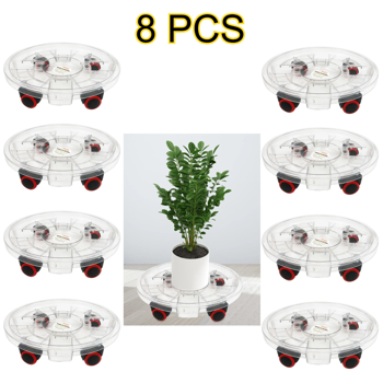 8 Pcs Heavy-Duty Clear Plant Caddy with Wheels, Rolling Flower Pot Stand 11.8\\" Inner 13\\" Outer Diameter, Water Collection Plant Dolly for Large Indoor Outdoor Potted Plants