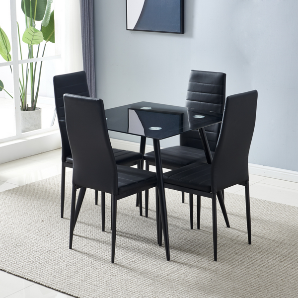 4pcs 高靠背横线缝纫装饰 PU革 餐椅 圆管 黑色 N201（替换编码：13028198-18410366）-133