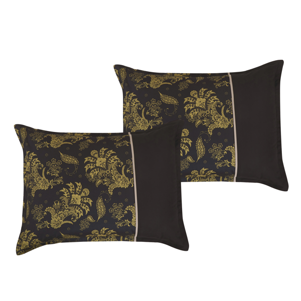 黑色和黄色棉被套装大号双人床尺寸 - 7 件套 Dubh 花卉床上用品套装-4