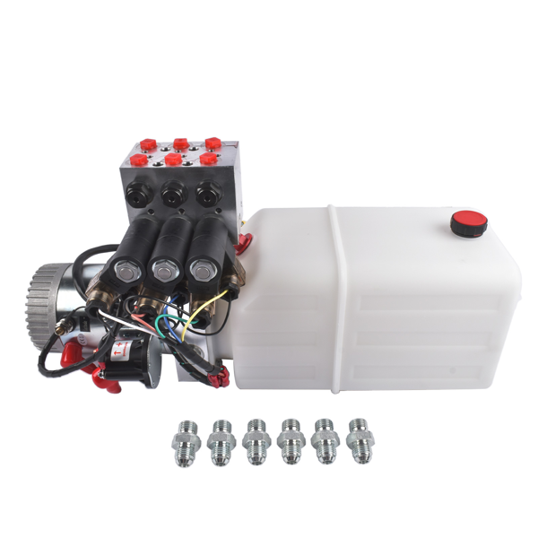 液压泵 12V DC 6 Quart Hydraulic Pump 6 Way Double Acting Hydraulic Power Unit for Dump Trailer, Scissor Lift-7