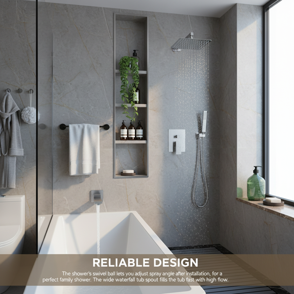 外螺纹拉丝镍淋浴系统，12英寸淋浴花洒头配手持淋浴喷头，浴室壁挂式淋浴龙头套装（含压力平衡淋浴阀芯套件）【周末不发货，TK/TEMU订单仅支持自提】-9