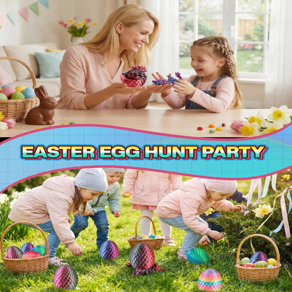 8 英寸 3D 打印龙蛋，神秘水晶龙蛋用于复活节篮子填充物，独特复活节玩具与装饰，儿童与收藏家奇幻桌面装饰（4 件装）-8