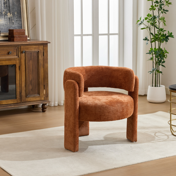现代休闲单人椅，时尚圈绒面料休闲扶手椅，舒适软垫单人沙发椅，适用于客厅、卧室、公寓、办公室 - 橙色-2