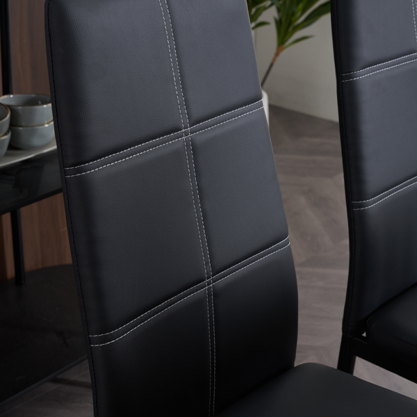 4pcs 高靠背横线缝纫装饰 PU革 餐椅 圆管 黑色 N201（替换编码：13028198-18410366）-163