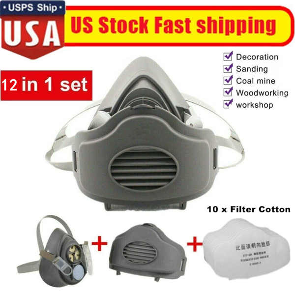 （2套）可重复使用的半面罩防尘口罩，适用于木工、油漆、焊接工作(物流仅支持发USPS，TK/TEMU仅自提)-2