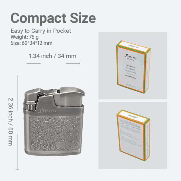 LEGENDEX®攀登者* 银色防风打火机复古风格用于雪茄香烟厨房户外可重复充气可调节火焰高度便携式-5