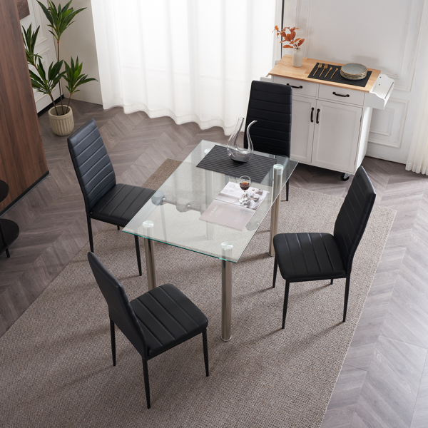 4pcs 高靠背横线缝纫装饰 PU革 餐椅 圆管 黑色 N201（替换编码：13028198-18410366）-99