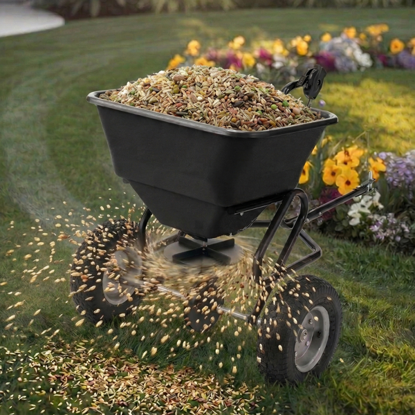 98*76*77CM 黑色 110lb 橡胶充气轮 牵引挂车款 施肥车 调节10档位 花园推车 送防尘罩 过滤网-10