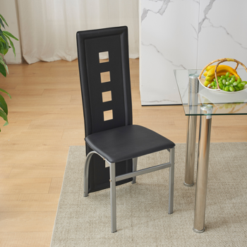  4pcs 长靠背方形镂空装饰 PU革 餐椅 圆管 黑色坐垫电镀椅腿 N201（替换编码13029118）