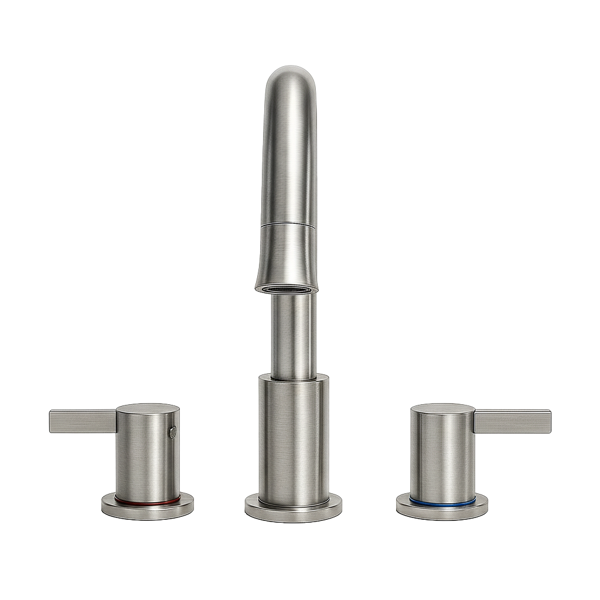 8英寸宽幅浴室水龙头，双把手三孔设计，配备360°下拉式喷头和弹起式下水器，拉丝镍[周末无法发货，TK/TEMU仅支持自提]-2