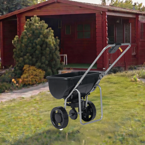 92.5*51*71.5CM 全黑色 70lb 塑料轮子 U形把手施肥车 调节15档位 花园推车-9