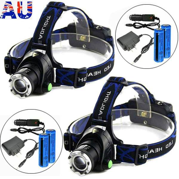 （2套）可充电LED头灯露营徒步旅行头灯工作灯+电池+充电器套装-1