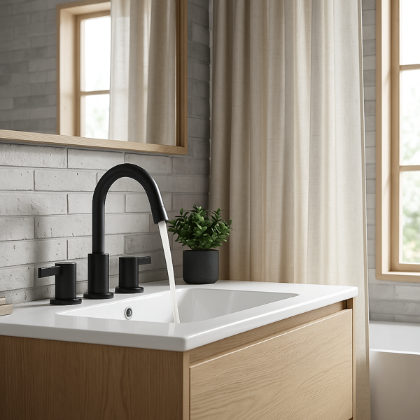 8英寸宽幅浴室水龙头，双把手三孔设计，配备360°下拉式喷头和弹起式下水器，哑光黑[周末无法发货，TK/TEMU仅支持自提]-11