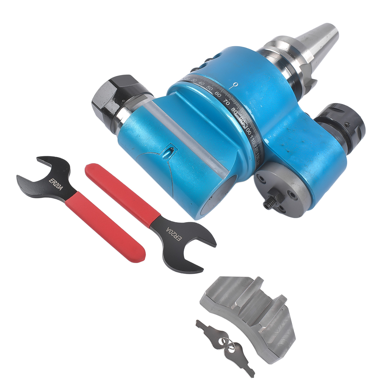 BT30-90°-21-ER20 Fixed Angle Head Collet Chuck 90°Angle 1:1 Gear Ratio 5000r/min Single Head 90 Degree Side Angle view 4