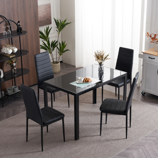 4pcs 高靠背横线缝纫装饰 PU革 餐椅 圆管 黑色 N201（替换编码：13028198-18410366）-93