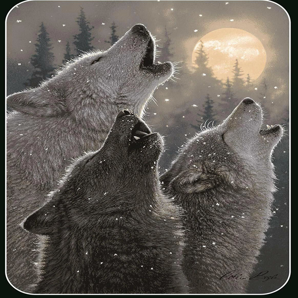 柔软蓬松法兰绒丝滑触感盖毯 50×60 英寸 狼啸图案款-1