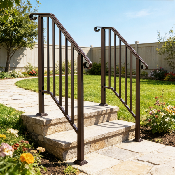 古铜色 2阶 庭院楼梯扶手-12