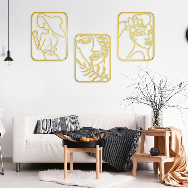 CIFbuy 金属烤漆抽象女性线条三联装饰画 轻奢风客厅卧室墙面壁挂（TikTok，temu 自提）-5