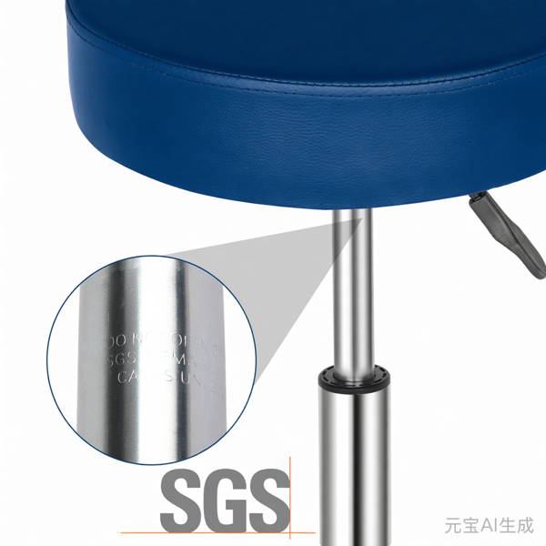 半PU皮 SGS认证气杠 定型棉8cm厚度 尼龙轮 150kg 蓝色 技师凳 圆形坐垫 哈哈脚-6