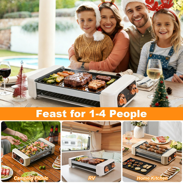 （自提可发加拿大，temu&tk下自提单）三合一电动香肠烤架，热狗滚轮配烧烤架和平底煎锅，3档温度调节，无烟室内外两用烤架，适用于香肠、培根、牛排、汉堡、煎饼-4