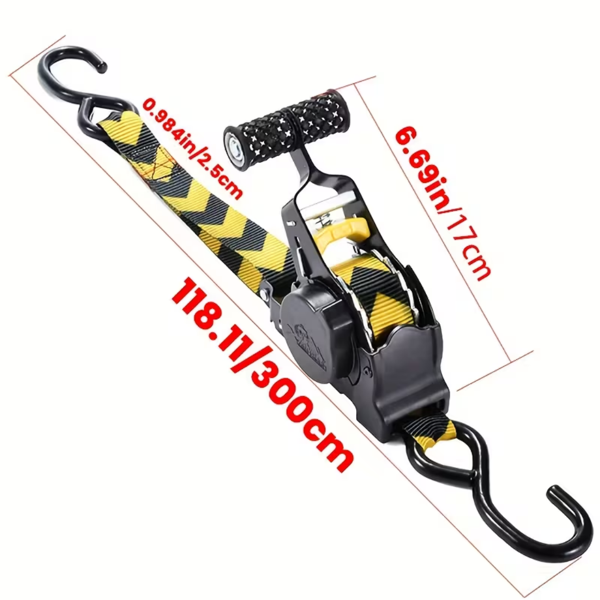 （正品）伸缩式棘轮绳（2条装）- 1英寸 X 119英寸（1155磅断裂强度）- 重型汽车自缩绳，适用于卡车、货运拖车、摩托车、电动车等-2