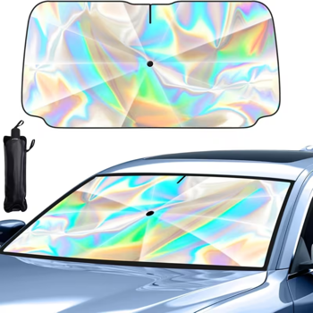 2025升级版美标多用途彩虹遮阳伞汽车挡风玻璃遮阳 - 防紫外线、防热、防刮手柄，10层材质，可折叠遮阳板，55X31.5英寸 - 适用于大多数车辆