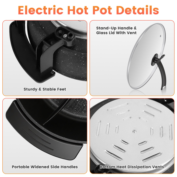 （自提可发加拿大，temu&tk下自提单）6升大容量带隔板的电火锅，5档可调温度不粘电炊具，3-6人用多功能火锅锅配烹饪工具-5
