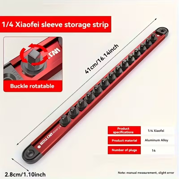 便携式磁性插座管理器 - 带手柄的钢托盘 - 重型铝制插座轨道管理器，工具箱插座架 -1/2英寸插座架-4