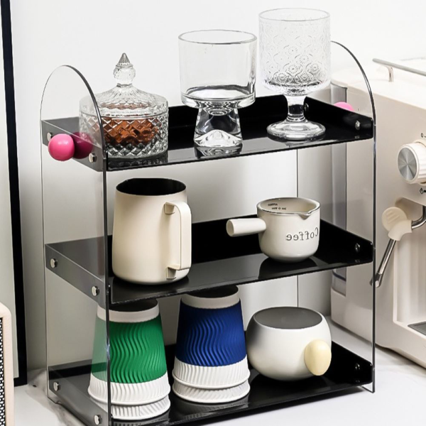 亚克力收纳架桌面分格多层置物架 黑色（不含抽屉）-5