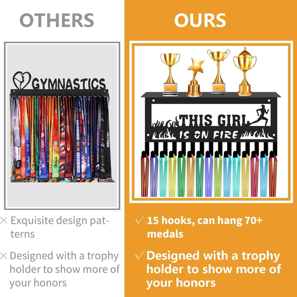 CIFbuy 金属烤漆跑步主题奖牌挂钩 THIS GIRL IS ON FIRE 跑步运动员奖牌展示架（TikTok，temu 自提）-3