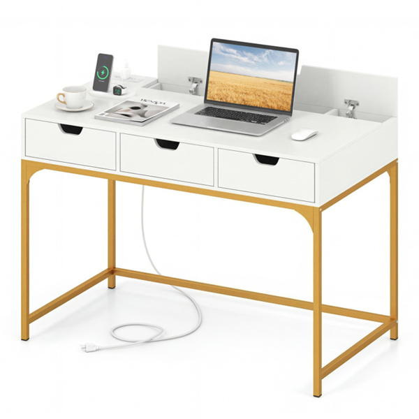 43.5英寸家庭办公桌，内置充电站和3个抽屉隐藏隔间-5