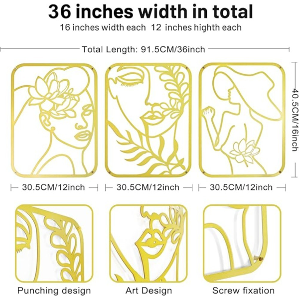 CIFbuy 金属烤漆抽象女性线条三联装饰画 轻奢风客厅卧室墙面壁挂（TikTok，temu 自提）-4