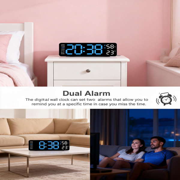 2026新款通用数字挂钟，大显示屏，LED灯，遥控器，倒计时，调光，夏令时，日期，星期，温度-9