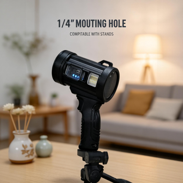 可充电聚光灯，超亮聚光手电筒，长续航聚光探照灯，户外手持LED手电筒，高流明，带太阳能电池板，适用于狩猎、露营、划船等活动。-8